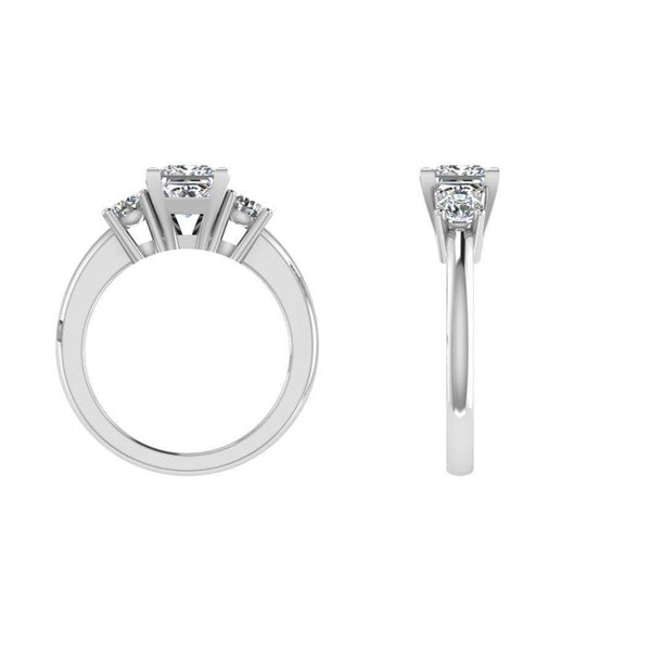 Three Stone Princess Diamond Engagement Ring 18K Gold - Thenetjeweler