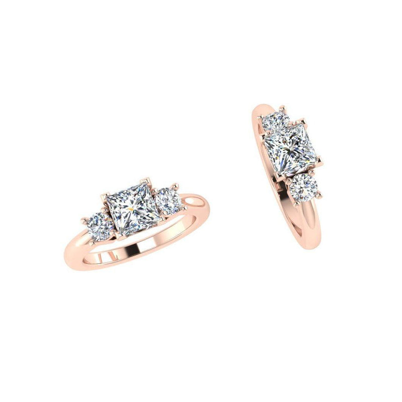Three Stone Princess Diamond Engagement Ring 18K Gold - Thenetjeweler