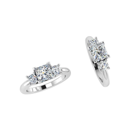 Three Stone Princess Diamond Engagement Ring 18K Gold - Thenetjeweler
