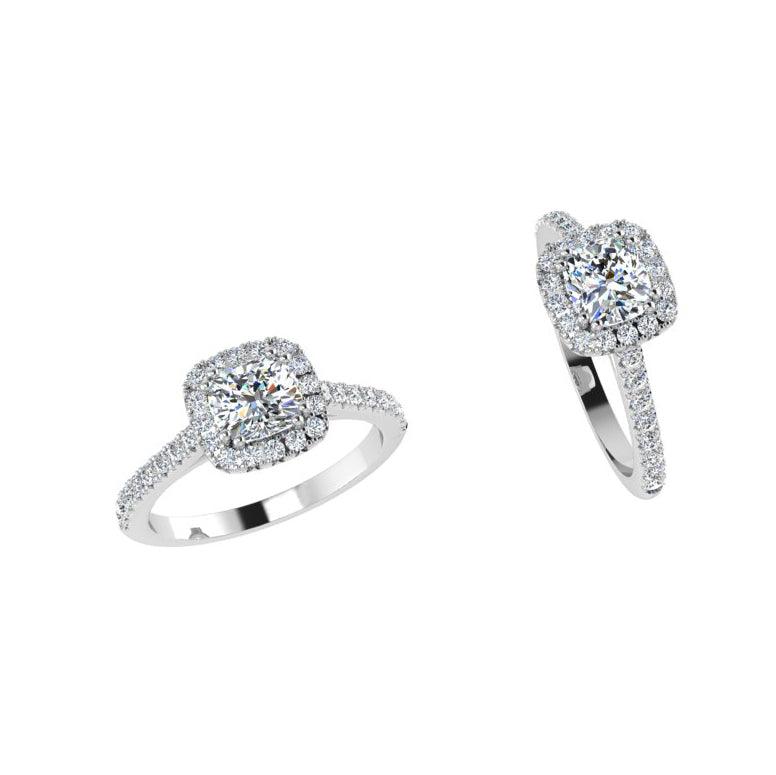 Cushion Halo Round Diamond Engagement Ring 0.36ct - Thenetjeweler