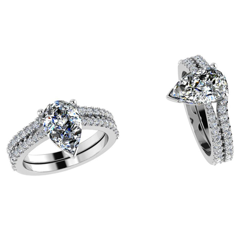 Engagement Ring 11x7mm  Pear Cut Stone V Shape Diamond Matching Band Bridal Set - Thenetjeweler