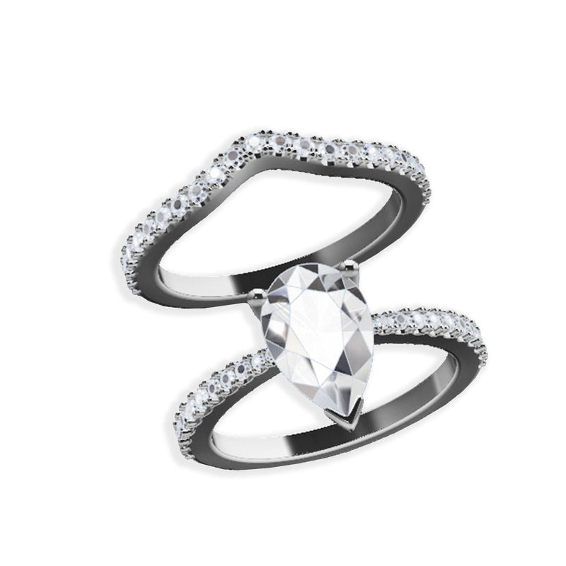 Engagement Ring 11x7mm  Pear Cut Stone V Shape Diamond Matching Band Bridal Set - Thenetjeweler