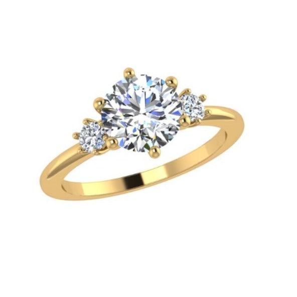 Round Diamond 3 Stone Engagement Ring and Wedding Band Set - Thenetjeweler