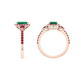 Emerald cut Emerald and Ruby Halo Ring - Thenetjeweler
