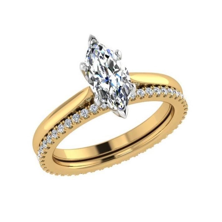 Marquise Diamond Engagement Ring and Eternity Band Set - Thenetjeweler
