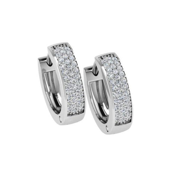 Triple Row Diamond Huggie Earrings - Thenetjeweler