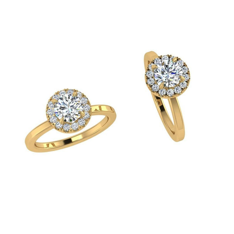 Yellow Gold Round Diamond Halo Ring - Thenetjeweler