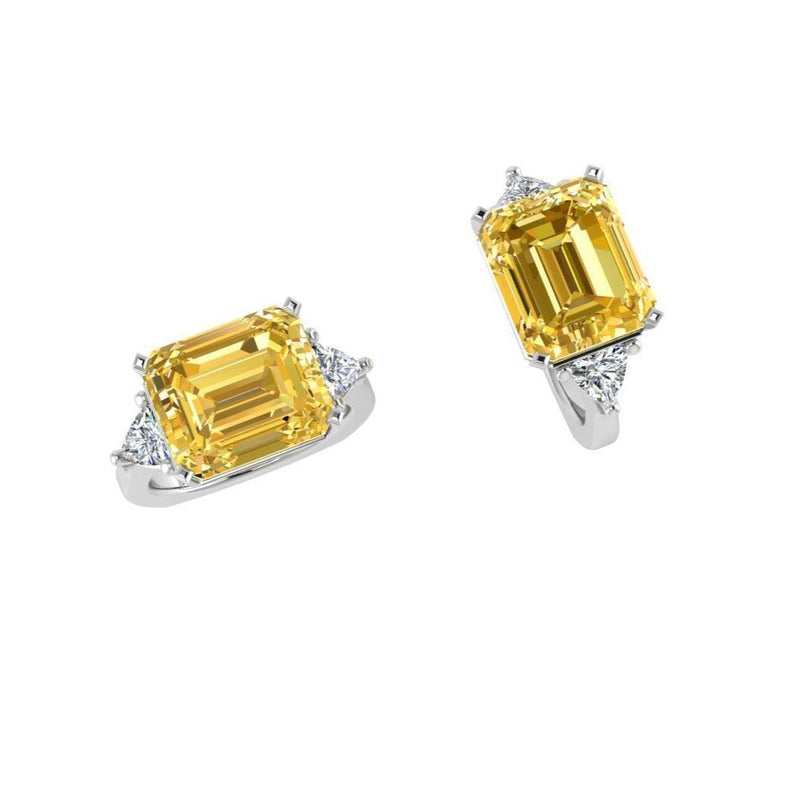 White Gold Emerald Cut Citrine Ring - Thenetjeweler