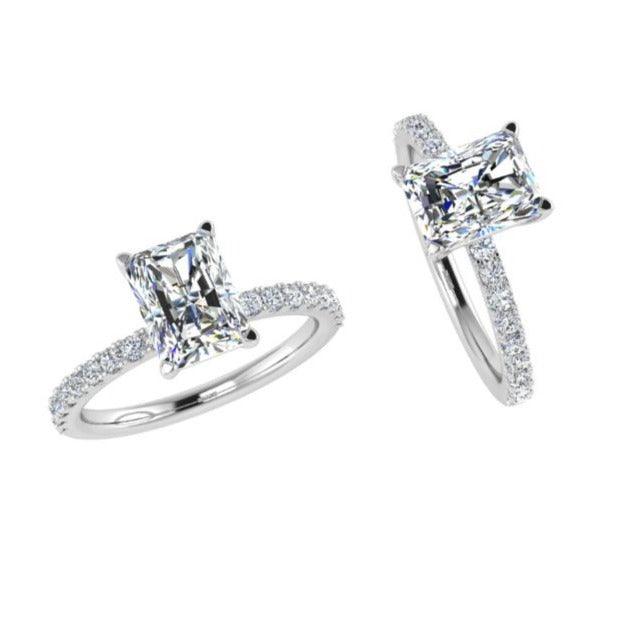 Emerald Cut Diamond Engagement Ring 0.23 ct. tw. Side Stones - Thenetjeweler