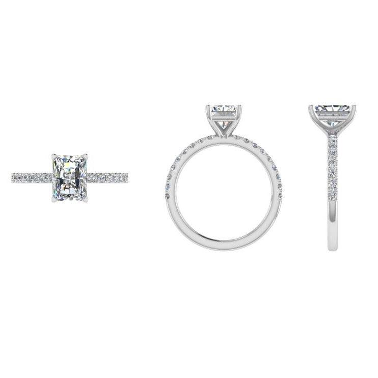 Emerald Cut Diamond Engagement Ring 0.23 ct. tw. Side Stones - Thenetjeweler