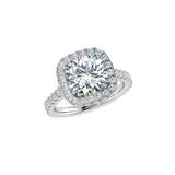 18K White Gold Double Prong Cushion Halo Engagement Ring - Thenetjeweler