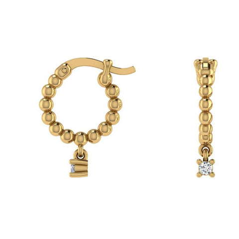 14K Gold Diamond Round Hoop Earrings with Dangling Diamonds - Thenetjeweler