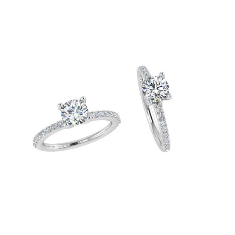 Round Solitaire Diamond Engagement Ring Side Stones - Thenetjeweler