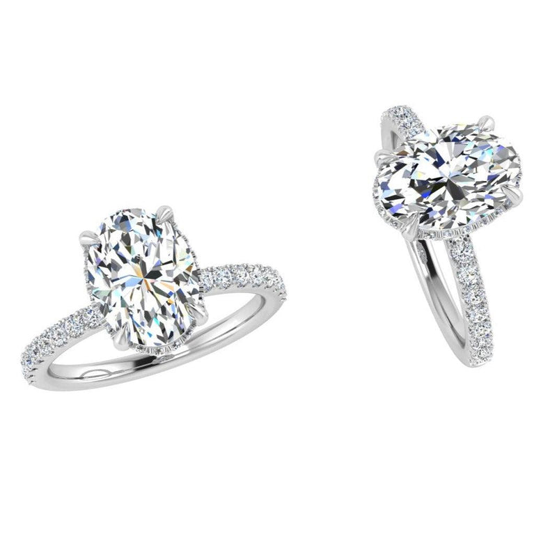 Oval Diamond Hidden Halo Engagement Ring 14K GOLD 0.38 ct. - Thenetjeweler