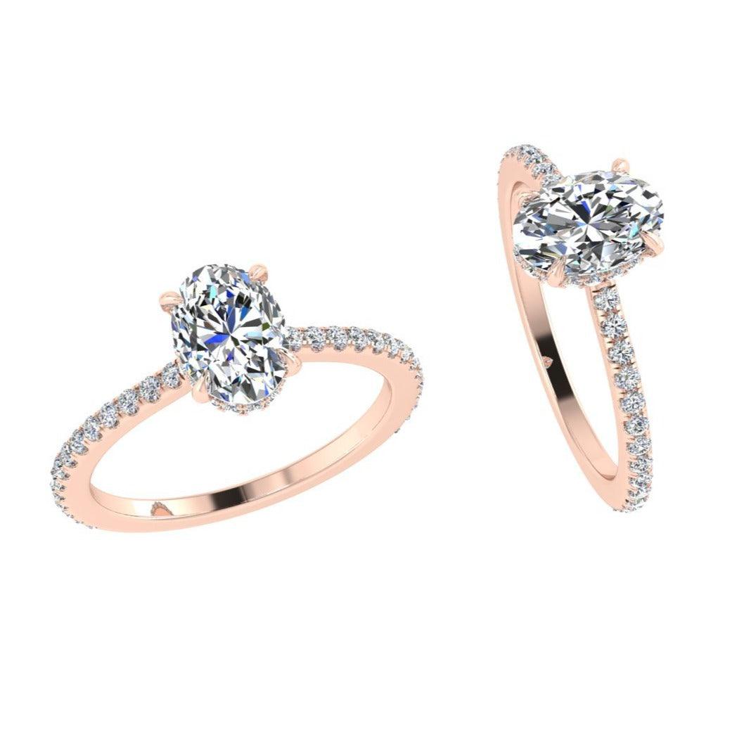 Hidden Halo Oval Engagement Ring Rose Gold - Thenetjeweler