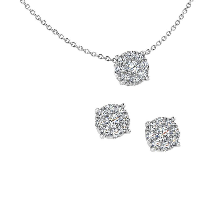 Diamond Cluster Earrings and Necklace Bridal Set - Thenetjeweler