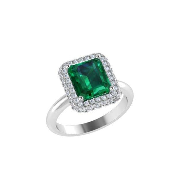 Emerald Ring Double Halo Diamond - Thenetjeweler