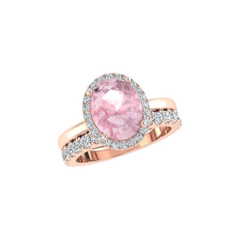 Oval Morganite and Eternity Diamond Wedding Band Bridal Set - Thenetjeweler