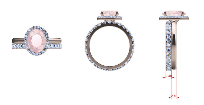 Oval Morganite and Eternity Diamond Wedding Band Bridal Set - Thenetjeweler