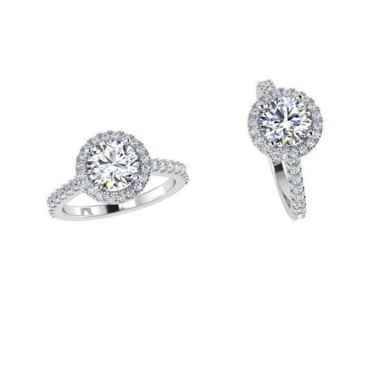 Round Diamond Halo Engagement Ring with Pave Bridge - Thenetjeweler