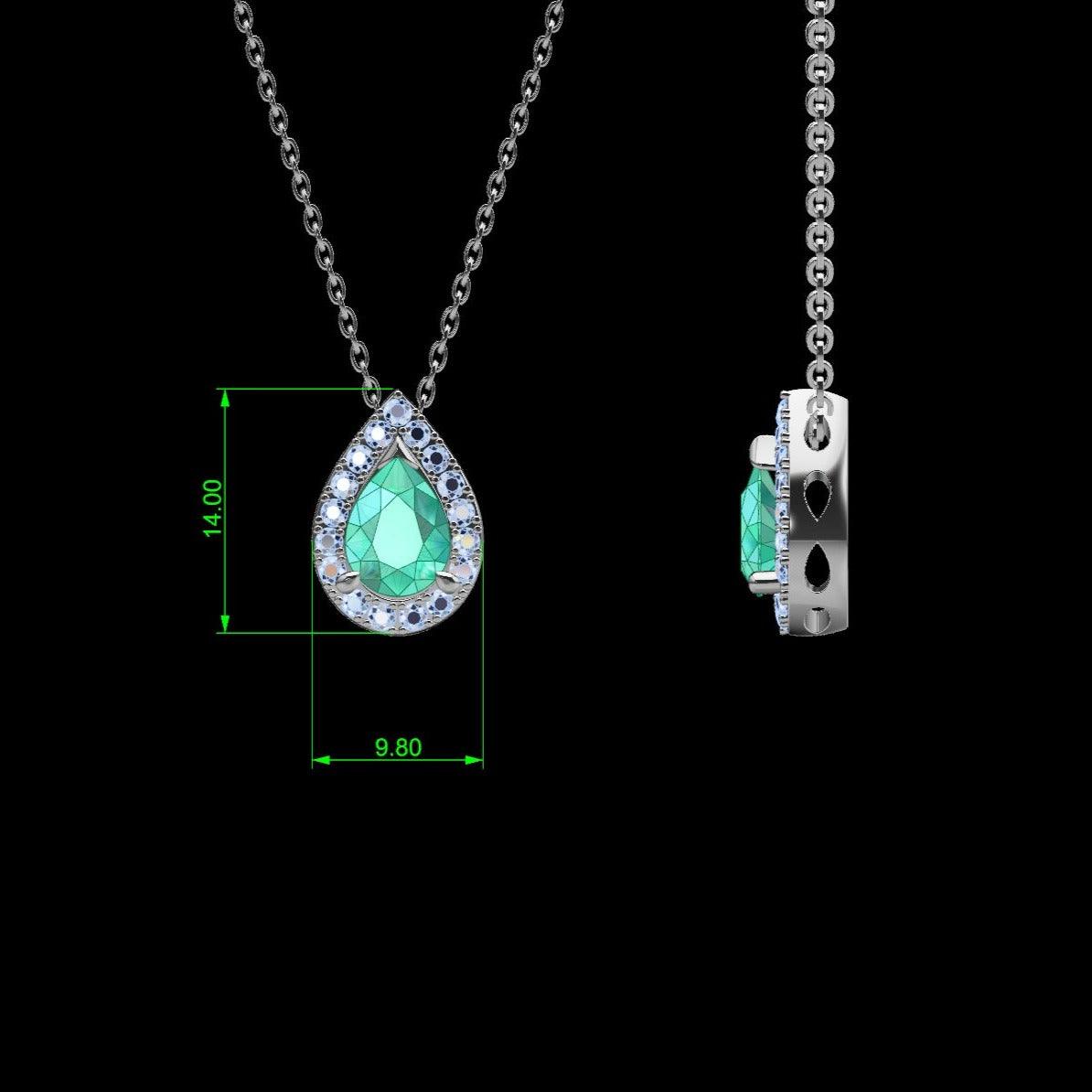 Pear Emerald and Diamond Halo Drop Necklace - Thenetjeweler