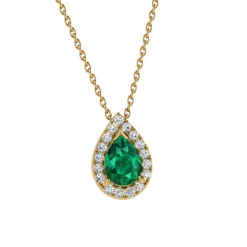 Pear Emerald and Diamond Halo Drop Necklace - Thenetjeweler
