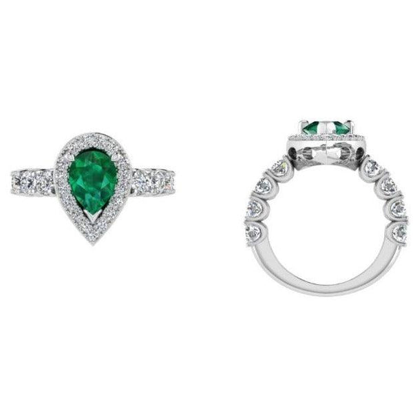 Lab Grown Emerald and Diamond Halo Ring - Thenetjeweler