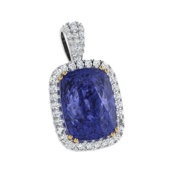 Sapphire Cushion and Diamond Halo Pendant - Thenetjeweler