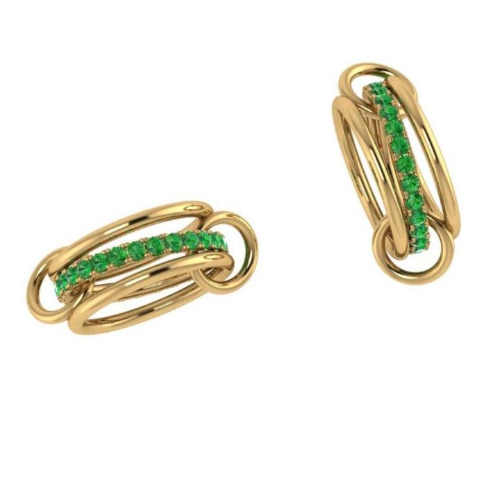 18K Yellow Gold Emerald Link Ring - Thenetjeweler