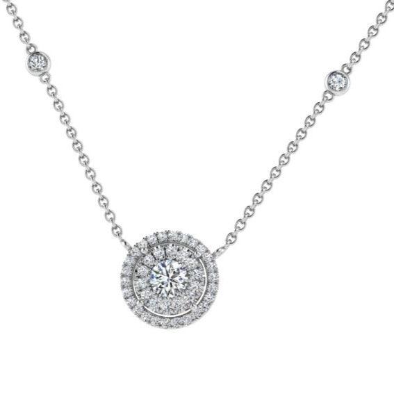Double halo diamond pendant necklace - Thenetjeweler
