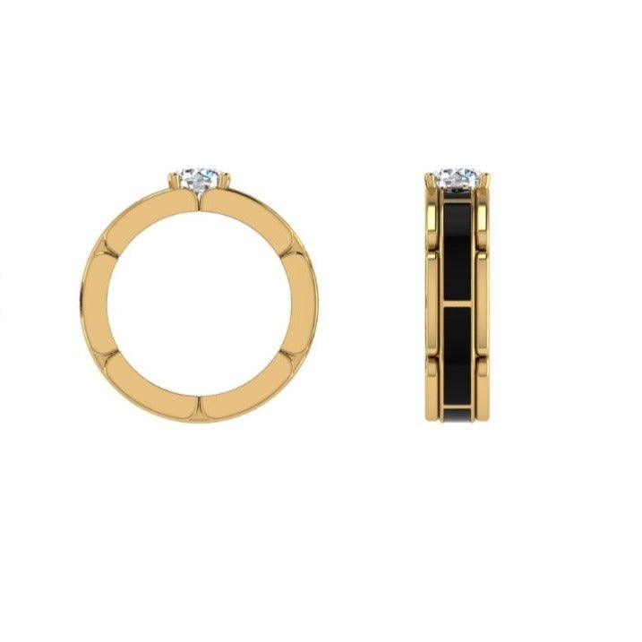 14k Yellow Gold Black Enamel Engagement Ring - Thenetjeweler