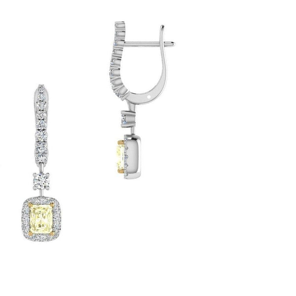 Radiant Cut Yellow and White Diamond Earrings - Thenetjeweler