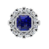 Asscher Cut Sapphire and Diamond Ring - Thenetjeweler