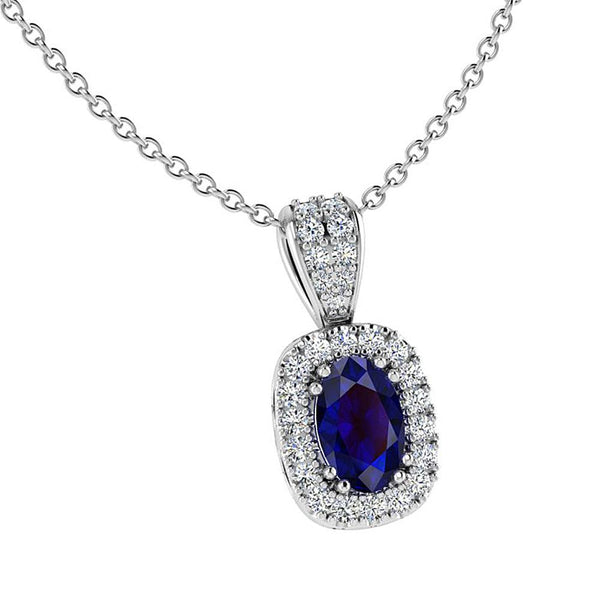 Sapphire and Diamond Halo Pendant - Thenetjeweler