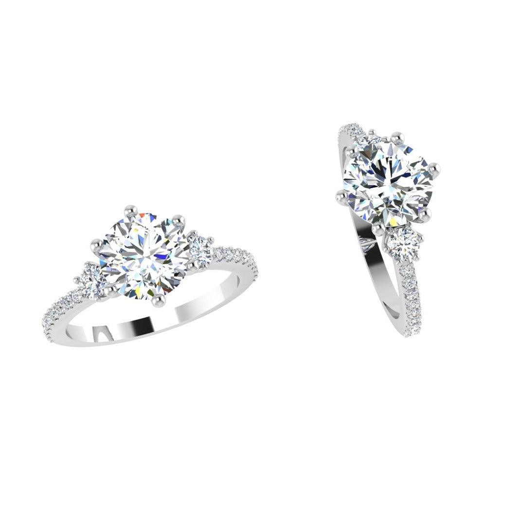 Round Diamond 3 Stone Engagement Ring - Thenetjeweler