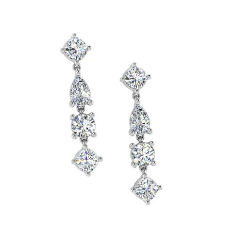 14k Gold Fantasy Cut Diamond Dangle Earrings - Thenetjeweler