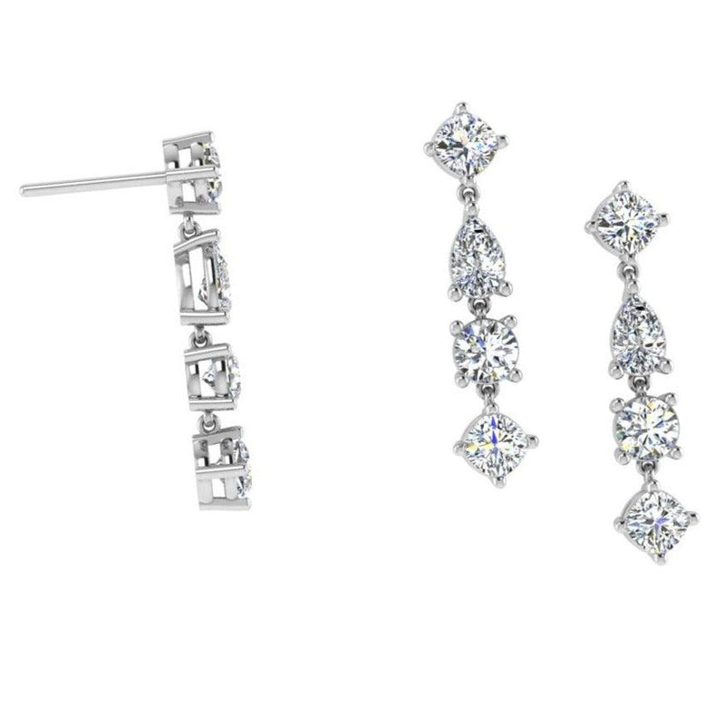 14k Gold Fantasy Cut Diamond Dangle Earrings - Thenetjeweler