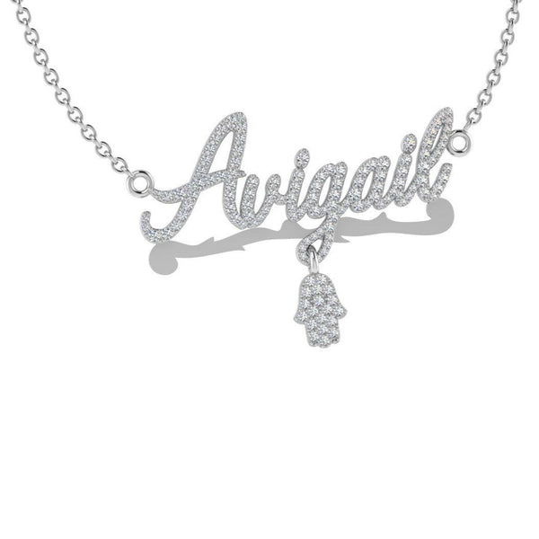 Personalized Diamond Name Necklace With Hamsa - Thenetjeweler