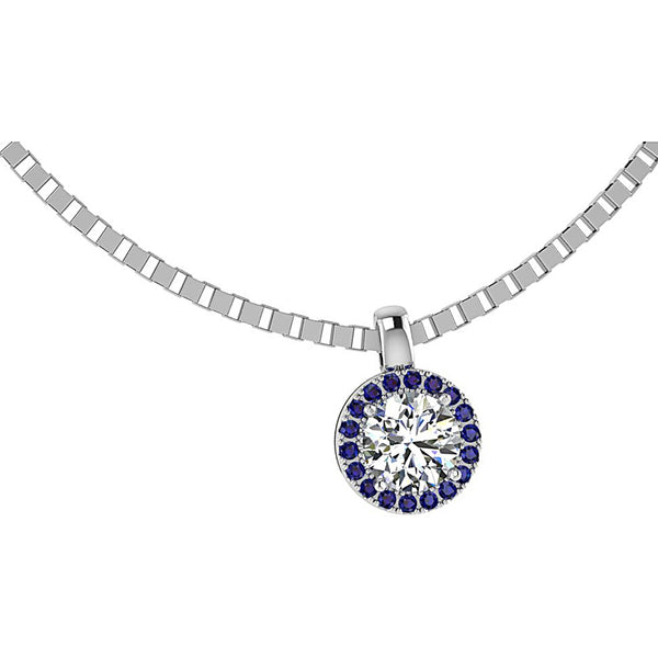Diamond and Sapphire Halo Necklace White Gold - Thenetjeweler