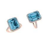 Emerald-Cut Blue Topaz Halo Ring - Thenetjeweler