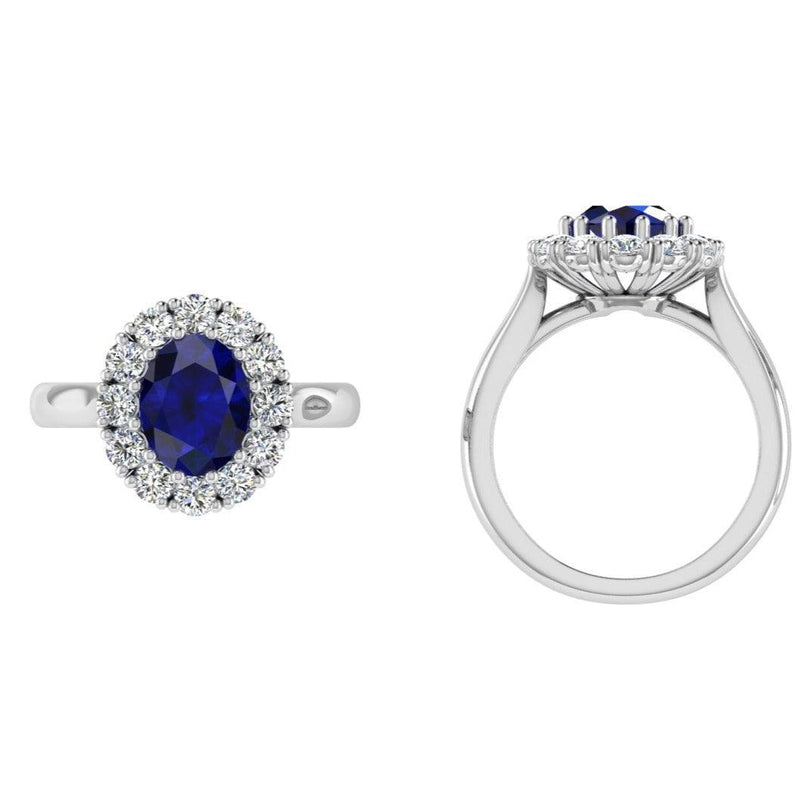 Lab-Grown Oval Sapphire Diamond Halo Ring 14K Gold - Thenetjeweler
