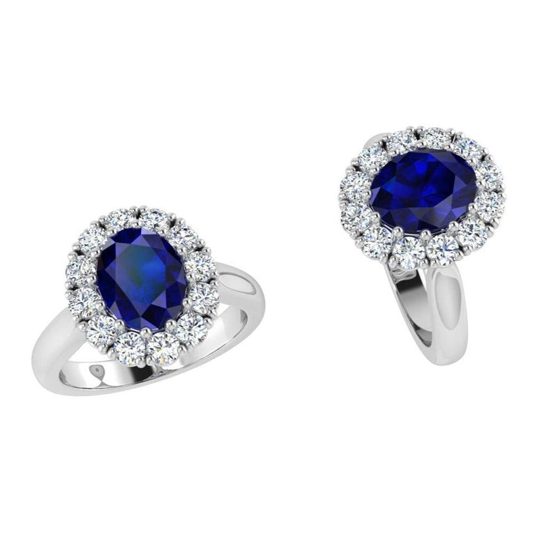 Lab-Grown Oval Sapphire Diamond Halo Ring 14K Gold - Thenetjeweler