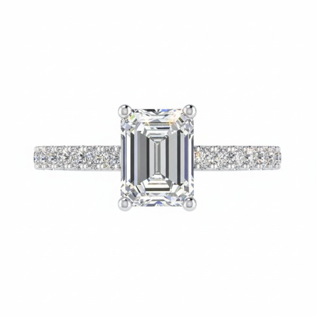 Emerald Cut Diamond  Engagement Ring with Side Stones - Thenetjeweler