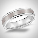 Wedding Ring Comfort Fit Brushed Center Mens Band 14k White Gold 6 mm - Thenetjeweler