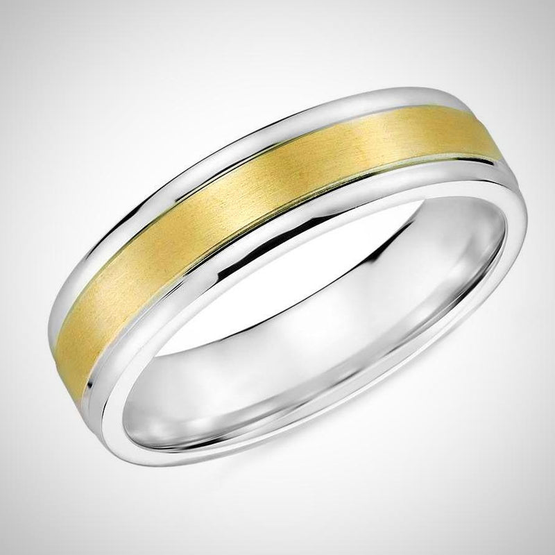 Wedding Ring Comfort Fit Brushed Center Mens Band 14k White Gold 6 mm - Thenetjeweler