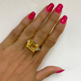East-West Emerald-Cut Citrine Cocktail Ring with Diamonds - Thenetjeweler