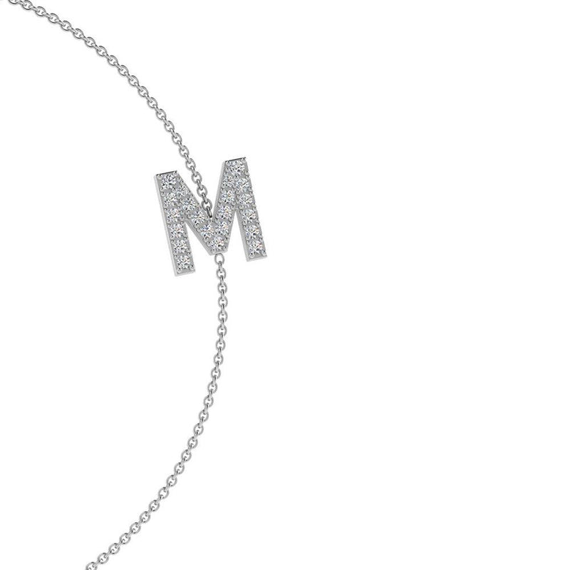 M Initial Necklace Diamond - Thenetjeweler