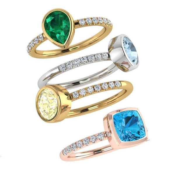 Birthstone and Diamonds Stacking Rings Multi Gold - Thenetjeweler