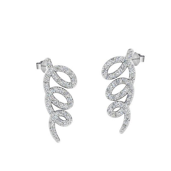 Diamond Swirl Climber Earrings 14K White Gold - Thenetjeweler