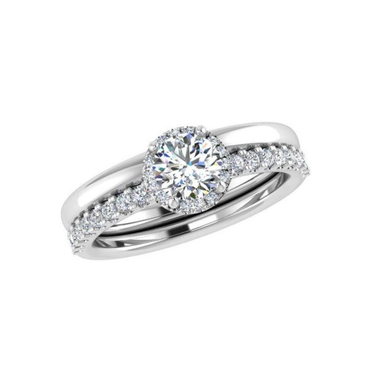 Round Diamond Halo Engagement Ring and Wedding Band - Thenetjeweler
